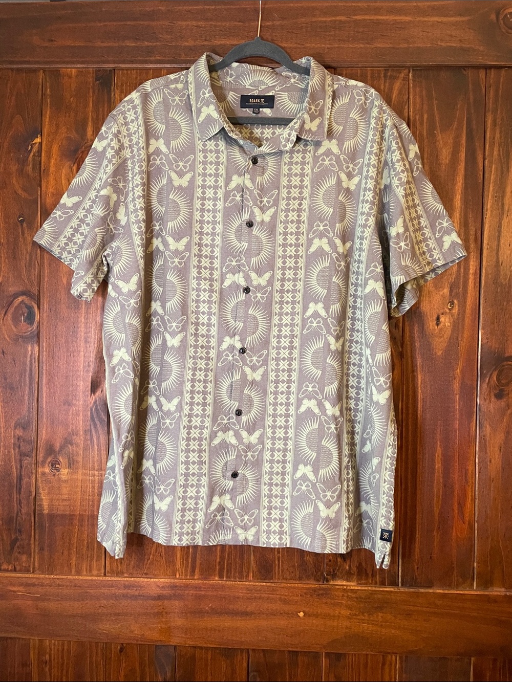 Roark Organic Cotton Short-Sleeve Button-Down Sun and Butterfly Pattern